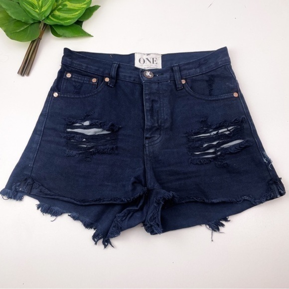 One Teaspoon Shorts Hawks Relaxed Fit High Rise Twisted Cuff Size 25 - Picture 1 of 8